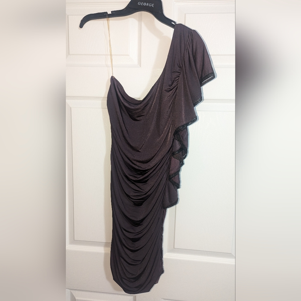 Dress, left shoulder with sequence side ruffle